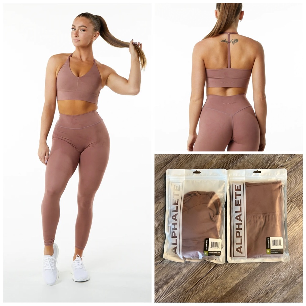 Alphalete Alphalux Wonder legging and bra set dusty rose medium